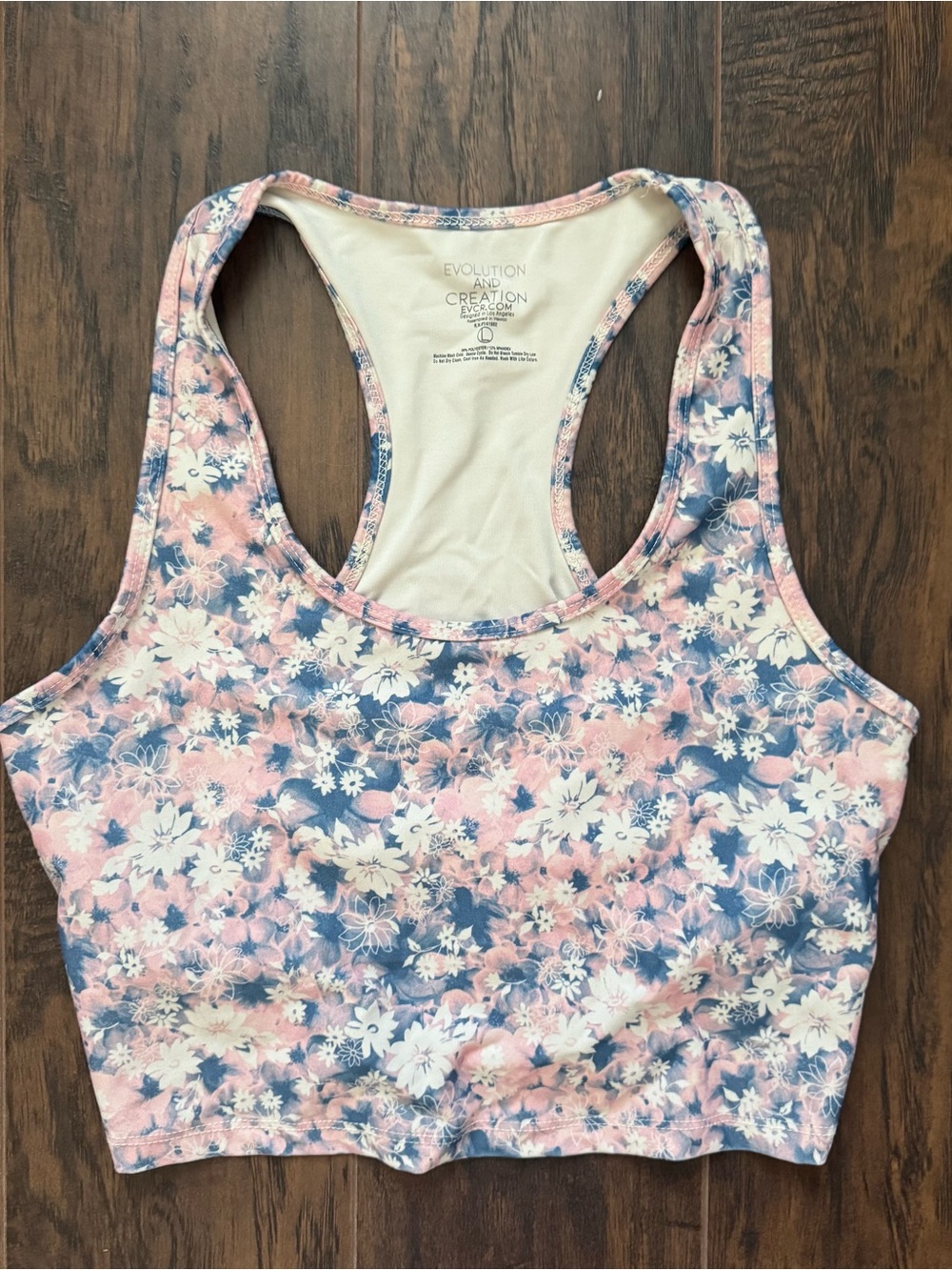 Evolution & Creation Large Pink and Blue Floral Racerback Sports Bra Top
